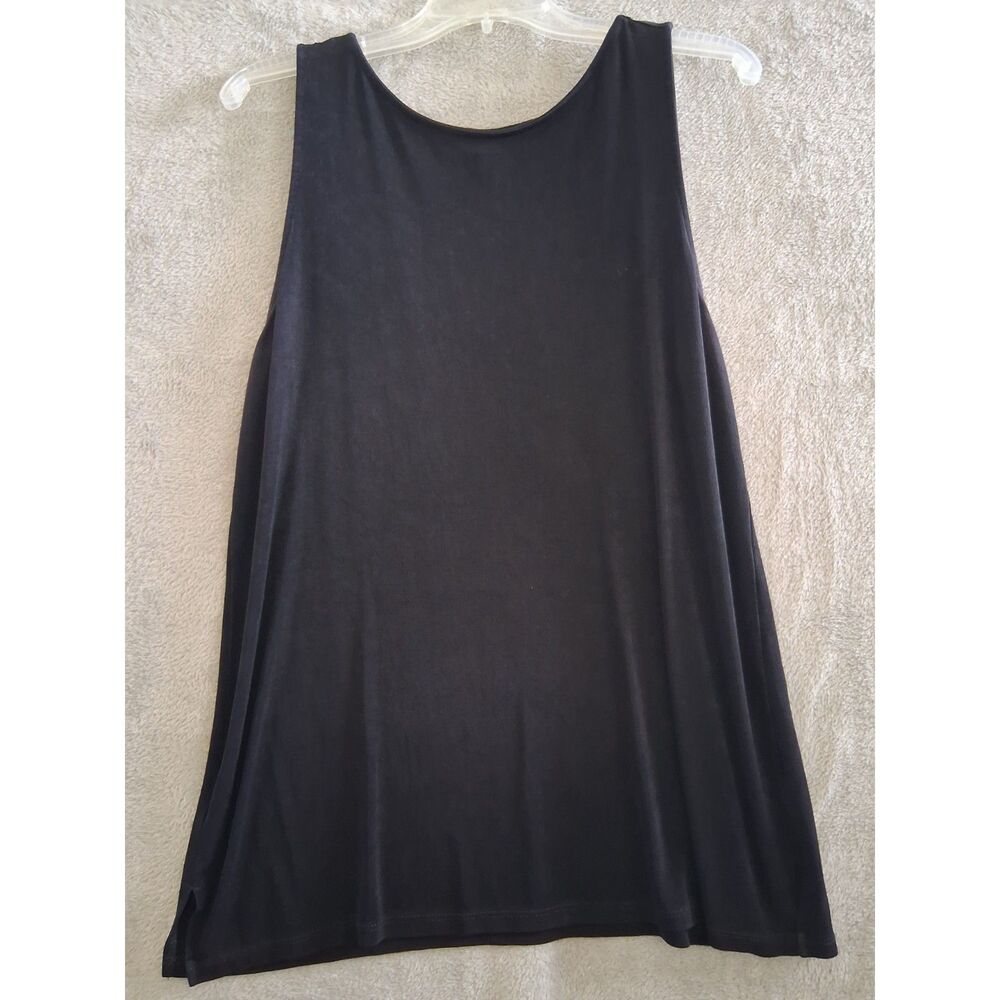 Chicos Travelers Sz 2 L Tank Shell Tunic Black Scoop Neck Sleeveless Liquid Knit